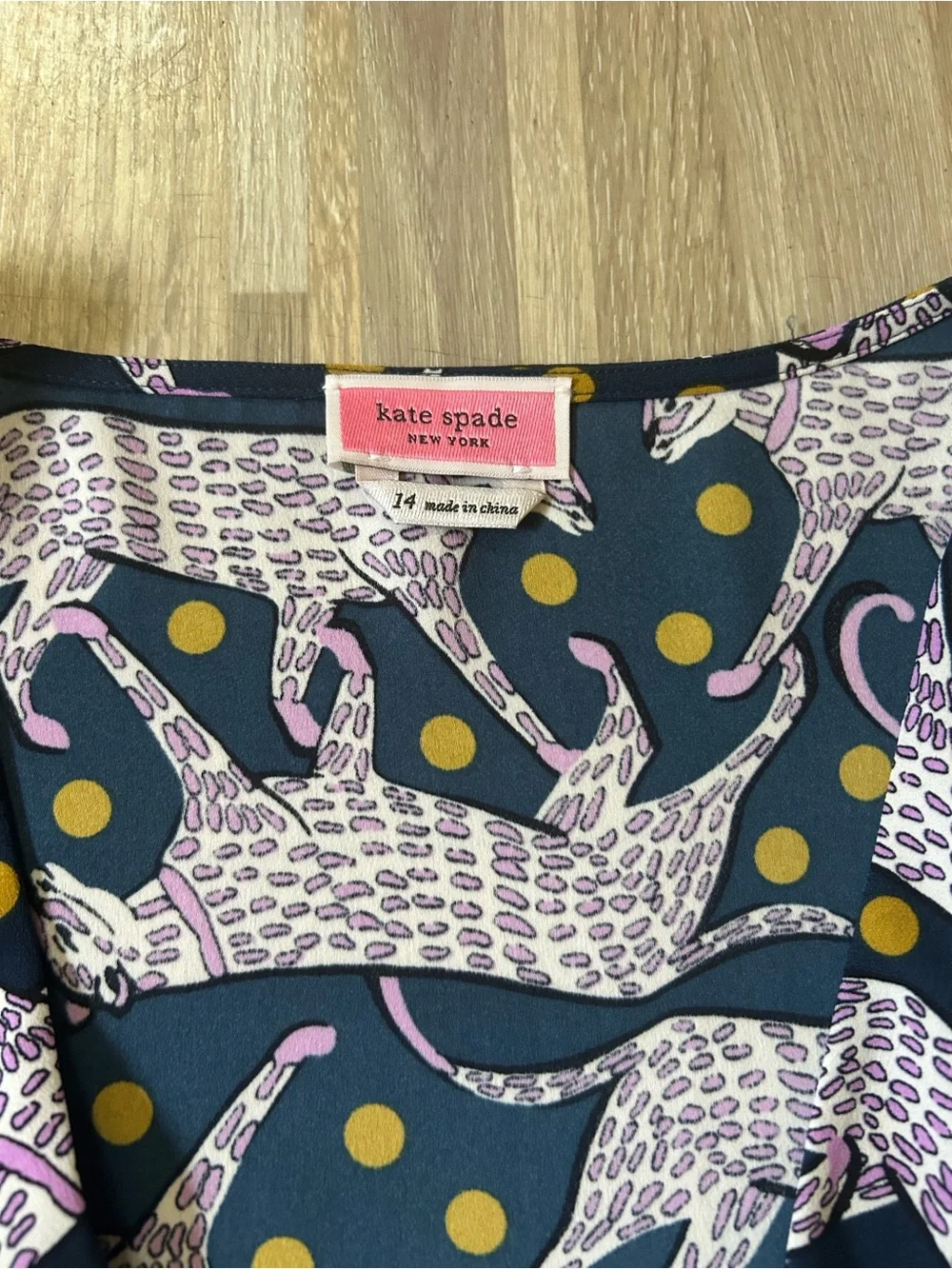 Kate Spade New York Panther Wrap Top Blouse Blue/Purple/Gold Size 14